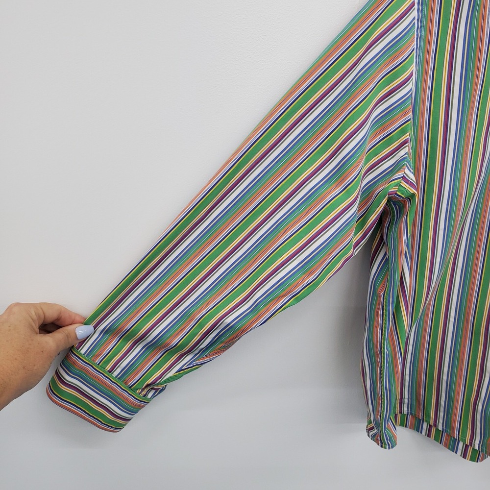 Lauren Ralph Lauren Womens PM Multicolor Stripe Button Front Cotton‎ Blouse Top - Picture 7 of 16